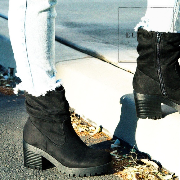 NEW🔥 Slouchy Boot Booties Chunky Heel Lug Sole - Picture 2 of 7